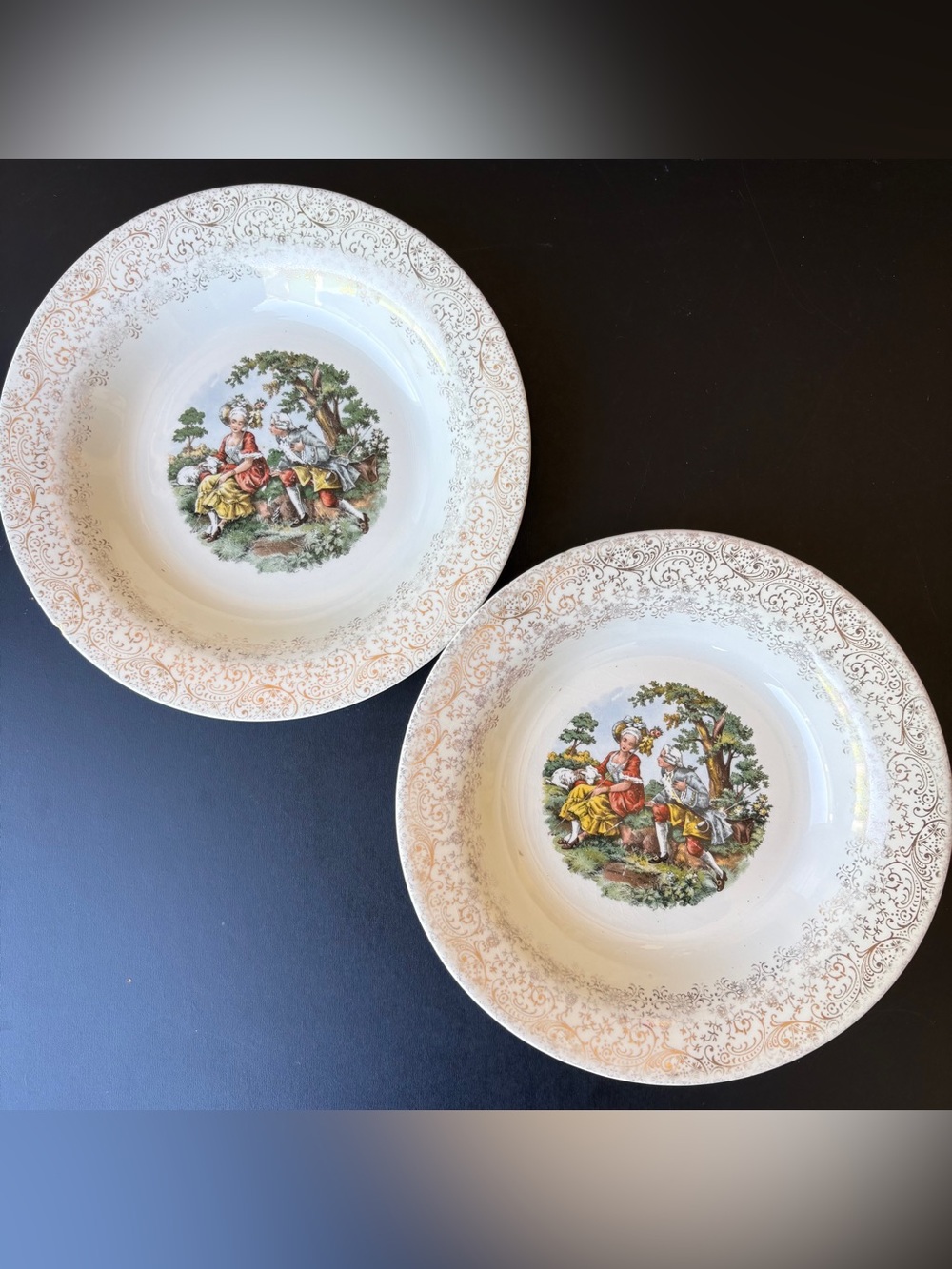 VTG Royal China Inc. Warranted 22K Gold Colonial Bowl Set Of 2 Couple